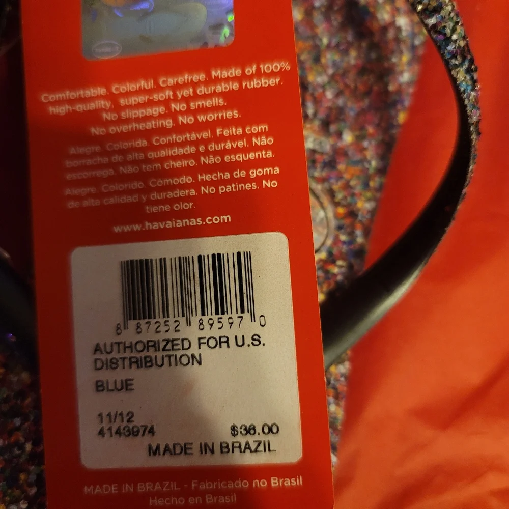 Havaianas Women's Blue Carnival Flip-Flop: Glitter: NWT: SZ 11/12 - Picture 2 of 4
